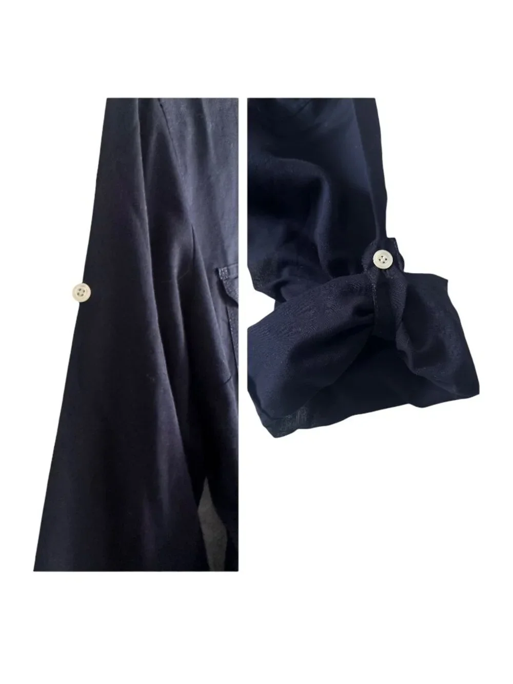 J.Crew Vintage Navy Cotton Utility Shirt Roll Tab Sleeves Petite Large